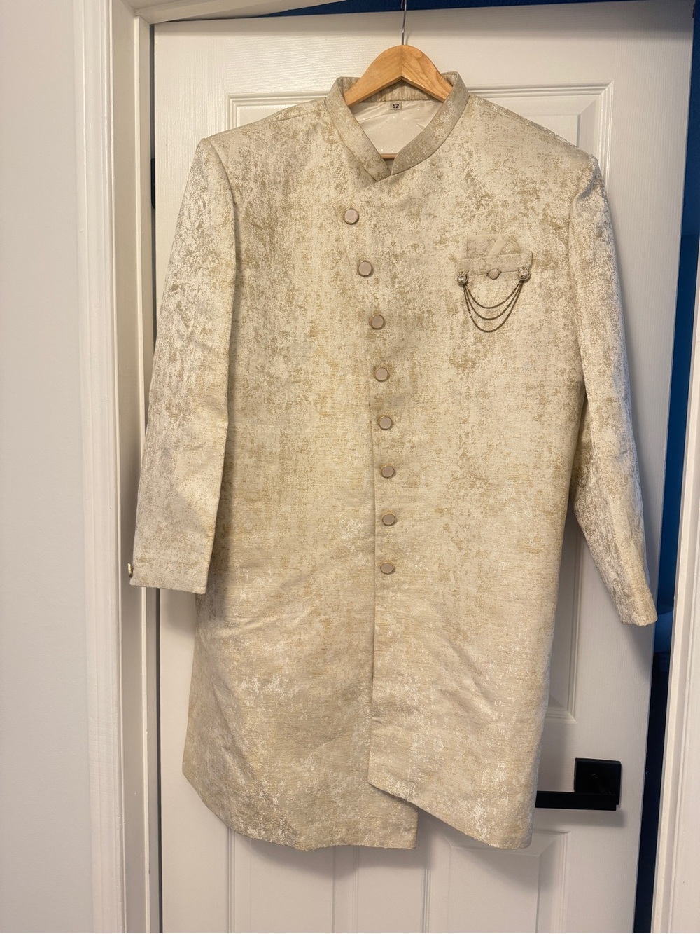 Cream Metallic Sherwani with Chain Accent